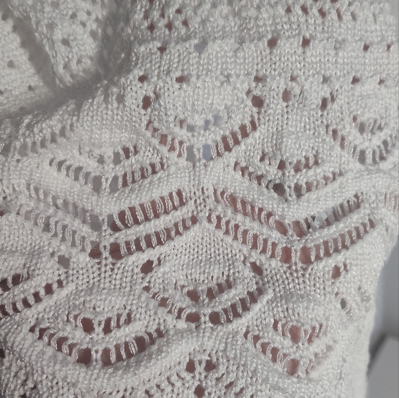 JM Collection Petite X-Large Cardigan Lace White 3/4 Sleeve Crochet #479 - Picture 2 of 3